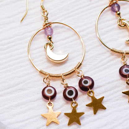 Amethyst Cosmic Evil Eye Earrings