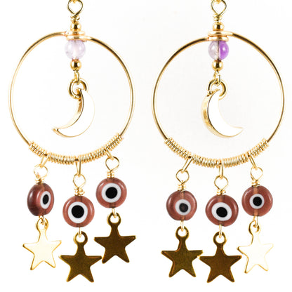 Amethyst Cosmic Evil Eye Earrings