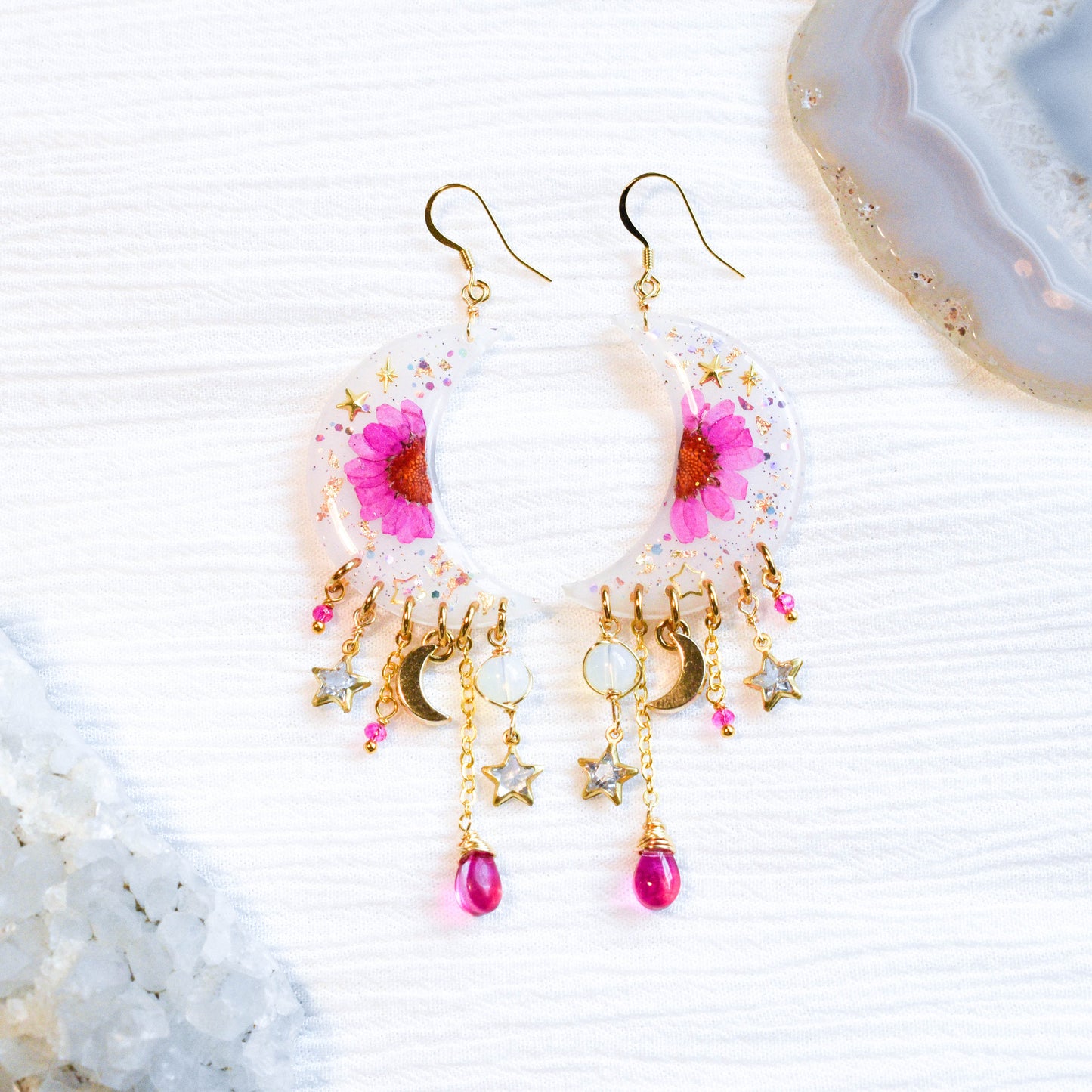 Resin Moon Flower Earrings