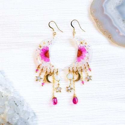 Resin Moon Flower Earrings