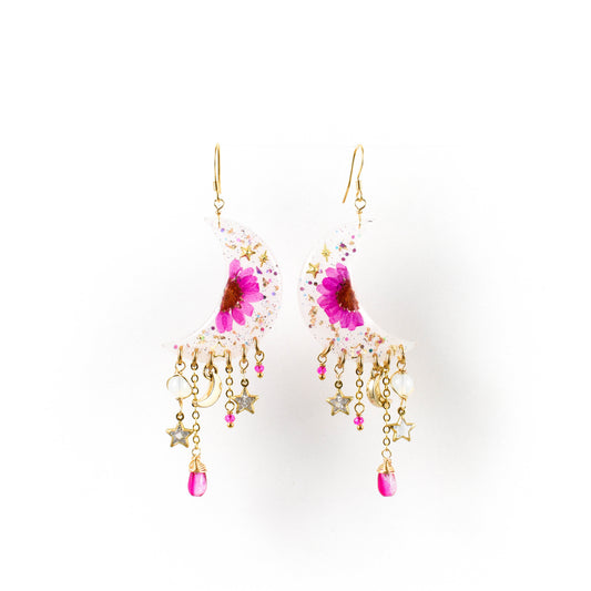 Resin Moon Flower Earrings