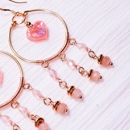 Peach Agate Heart Earrings